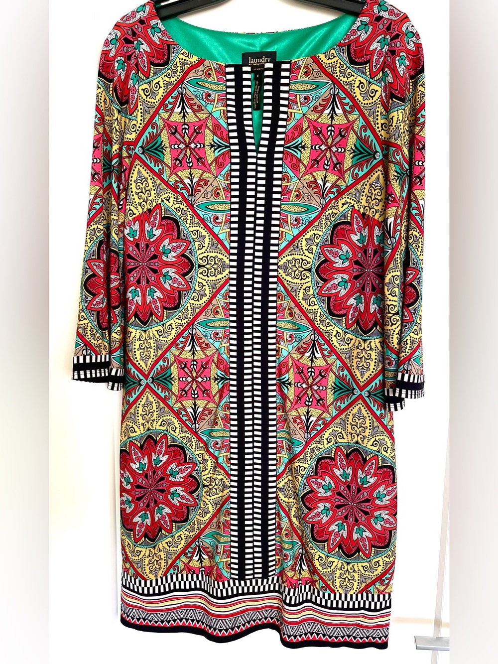 LAUNDRY by Shelli Segal Colorful Boho Medallion Lined Shift Dress Size 6